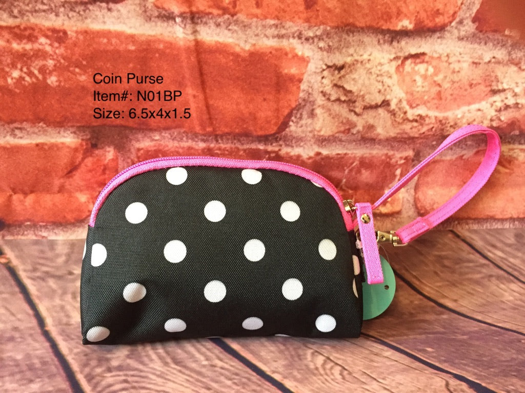 Coin Purse/Black and Pink/Polka Dots-N01BP