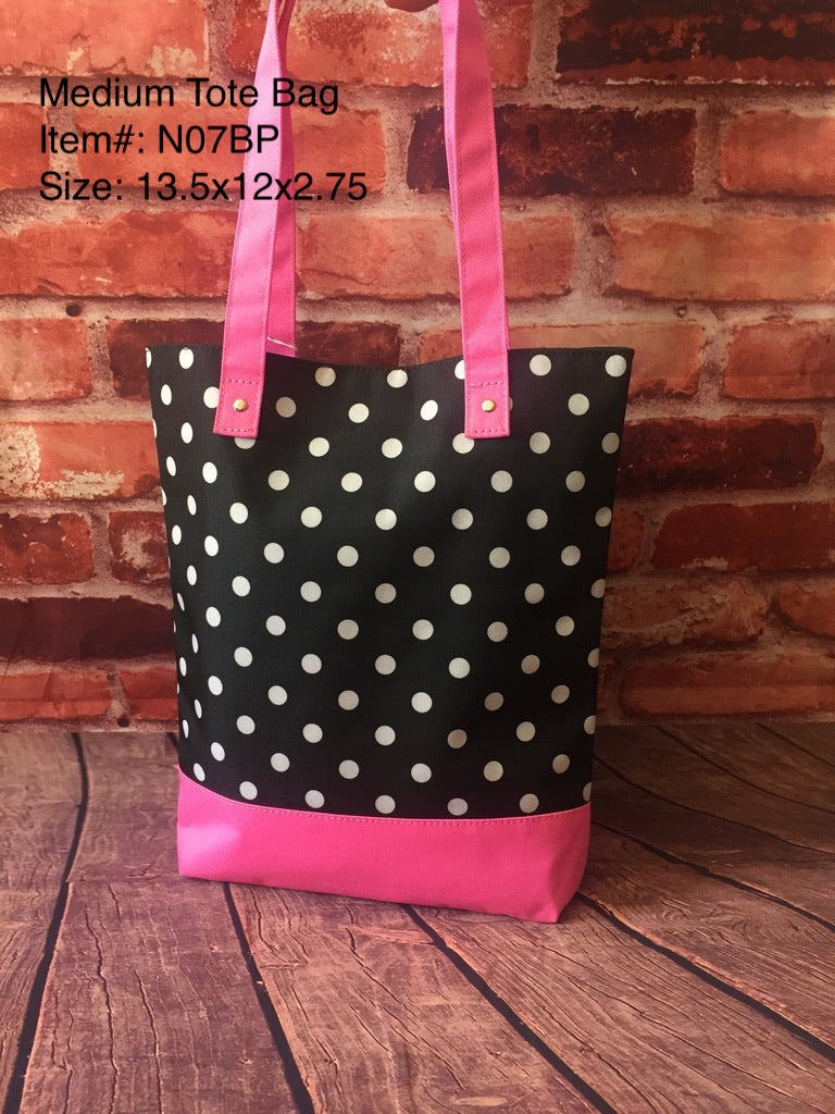 Medium Tote Bag/Black and Pink/Polka Dots/ N07BP – LMKZ