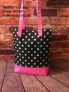 Medium Tote Bag/Black and Pink/Polka Dots/ N07BP