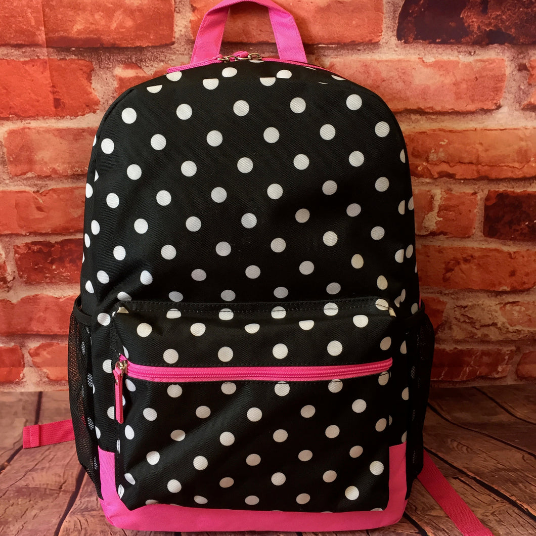 Backpack/Black and Pink/Polka Dots/ N06BP