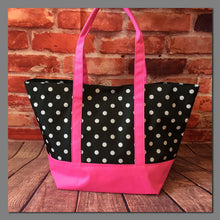 Load image into Gallery viewer, Large Tote/ Polka Dots,Black&amp;Pink/ N08BP
