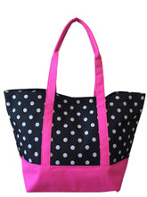 Load image into Gallery viewer, Large Tote/ Polka Dots,Black&amp;Pink/ N08BP
