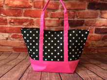 Load image into Gallery viewer, Large Tote/ Polka Dots,Black&amp;Pink/ N08BP
